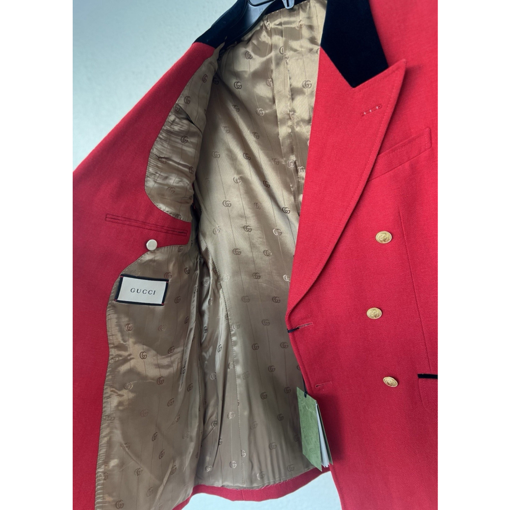 NWT Gucci Wool Linen Double Breast Herringbone Blazer Jacket IT 48 US 38 Formal - Picture 10 of 16